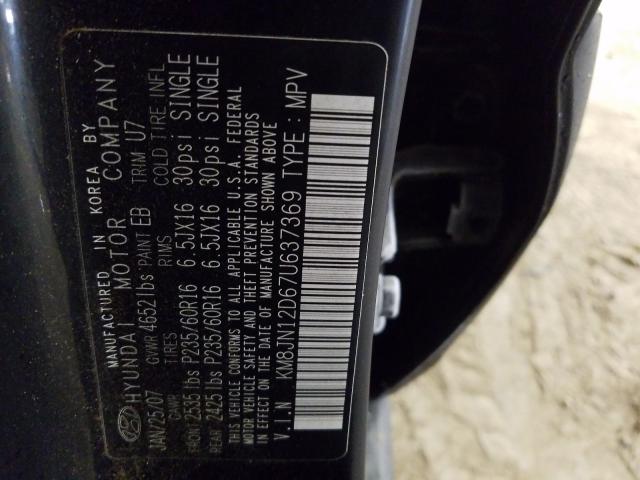 KM8JN12D67U637369 - 2007 HYUNDAI TUCSON SE  photo 10