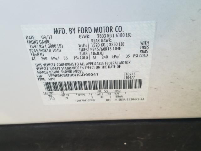 1FM5K8B80HGD99041 - 2017 FORD EXPLORER  photo 10