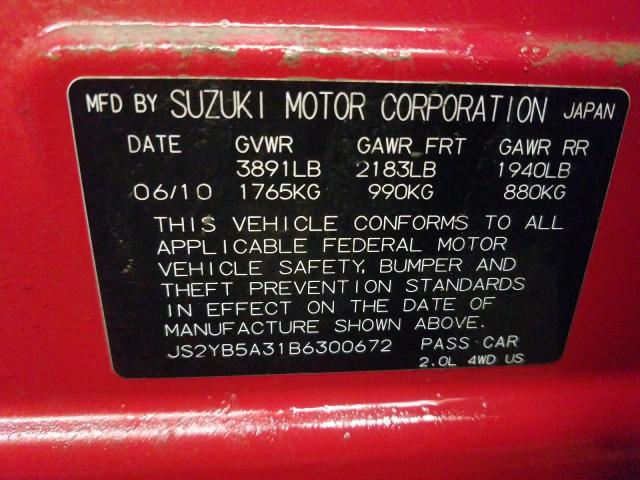 JS2YB5A31B6300672 - 2011 SUZUKI SX4  photo 10