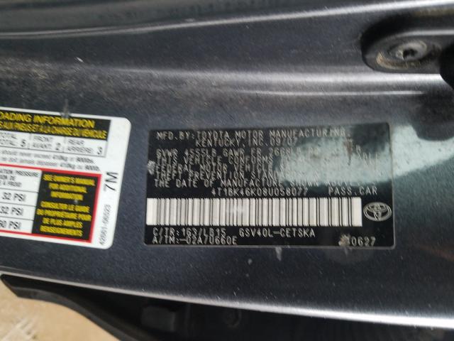 4T1BK46K08U058077 - 2008 TOYOTA CAMRY LE  photo 10