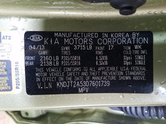 KNDJT2A53D7601739 - 2013 KIA SOUL  photo 10