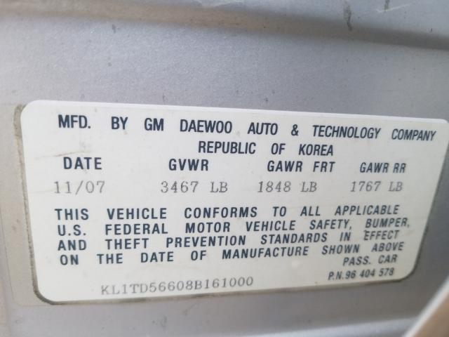 KL1TD56608B161000 - 2008 CHEVROLET AVEO BASE  photo 10