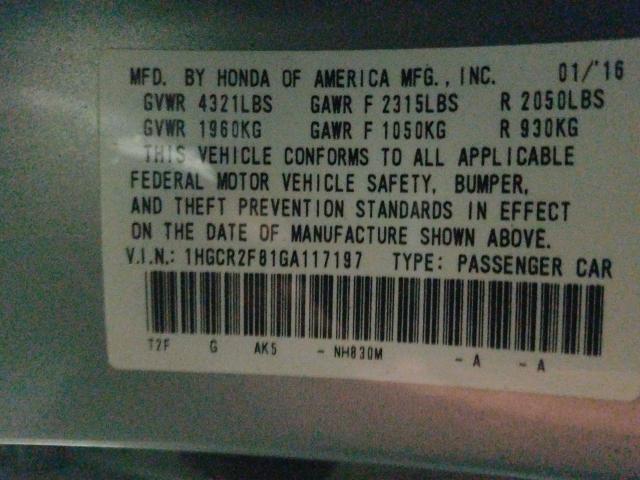 1HGCR2F81GA117197 - 2016 HONDA ACCORD EXL  photo 10