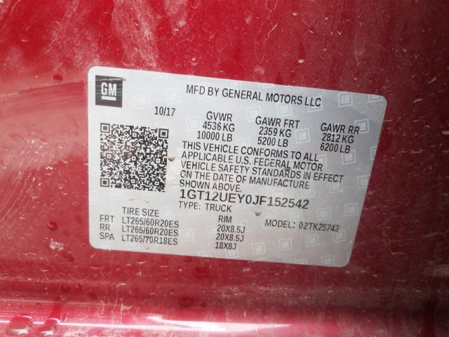 1GT12UEY0JF152542 - 2018 GMC SIERRA K2500 DENALI  photo 10