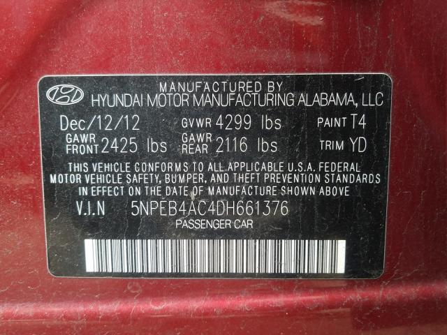 5NPEB4AC4DH661376 - 2013 HYUNDAI SONATA GLS  photo 10