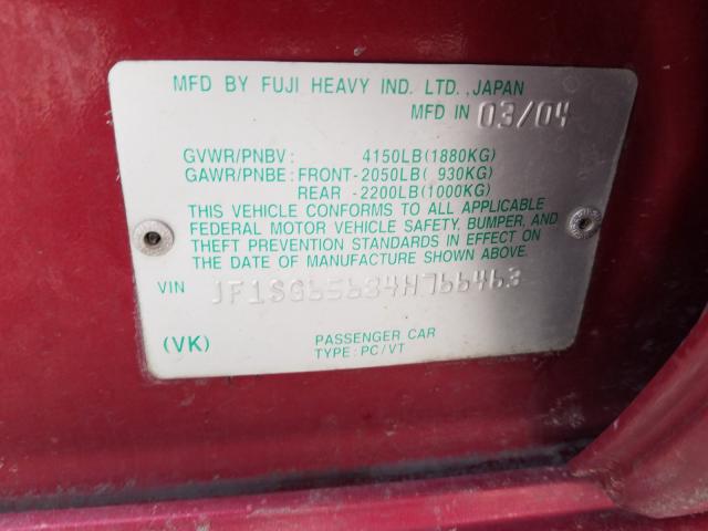 JF1SG65684H766463 - 2004 SUBARU FORESTER 2.5XS  ფოტო 10