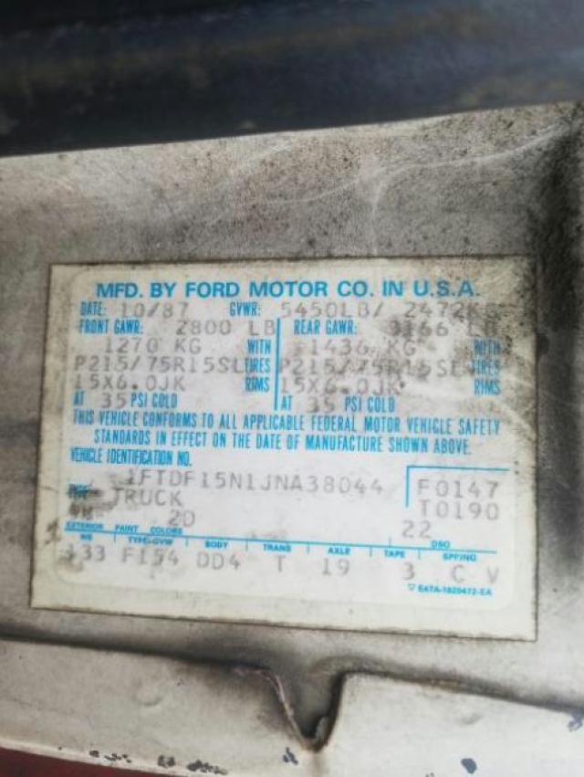 1FTDF15N1JNA38044 - 1988 FORD F150  photo 10