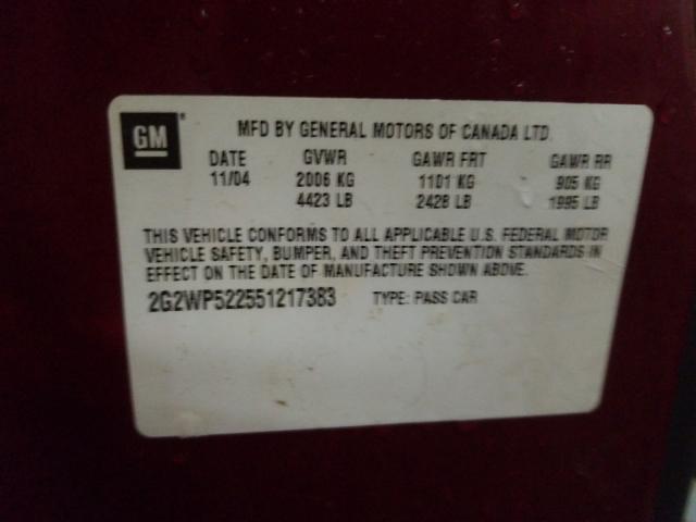 2G2WP522551217383 - 2005 PONTIAC GRAND PRIX  photo 10