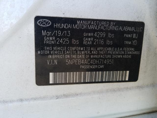 5NPEB4AC4DH714951 - 2013 HYUNDAI SONATA GLS  photo 10