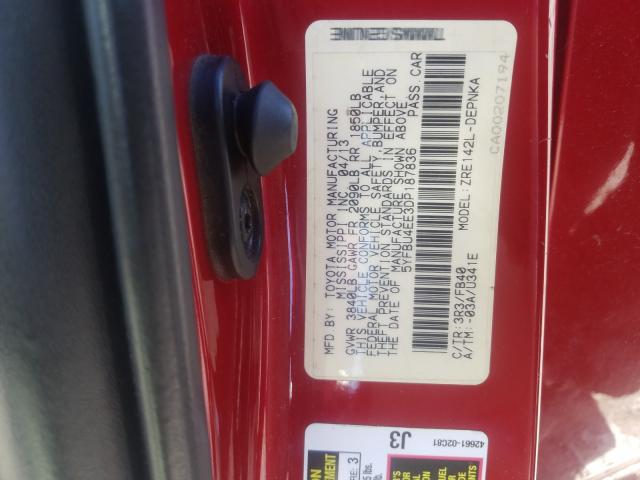 5YFBU4EE3DP187836 - 2013 TOYOTA COROLLA BASE  照片 10