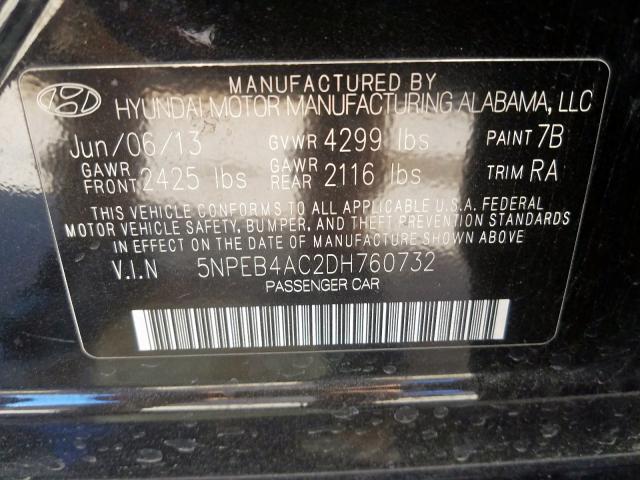 5NPEB4AC2DH760732 - 2013 HYUNDAI SONATA GLS  photo 10