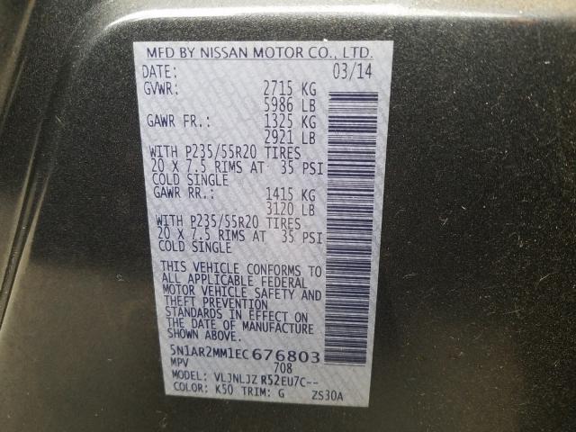 5N1AR2MM1EC676803 - 2014 NISSAN PATHFINDER S  照片 10