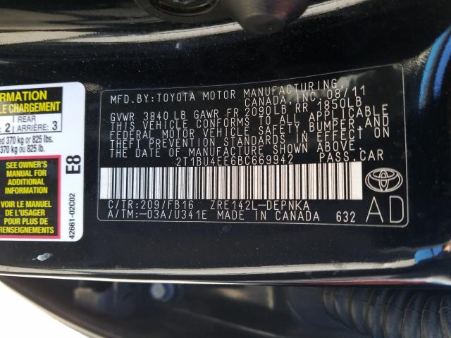 2T1BU4EE6BC669942 - 2011 TOYOTA COROLLA BASE  photo 10