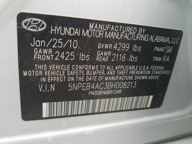 5NPEB4AC3BH008213 - 2011 HYUNDAI SONATA GLS  photo 10