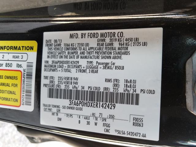 3FA6P0HDXER142429 - 2014 FORD FUSION SE  photo 10