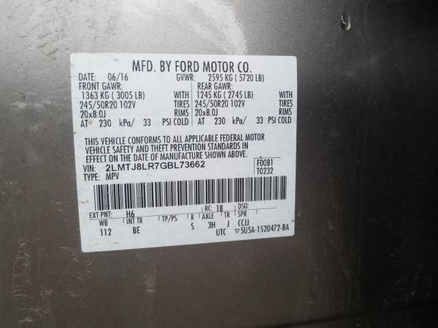 2LMTJ8LR7GBL73662 - 2016 LINCOLN MKX RESERVE  照片 10