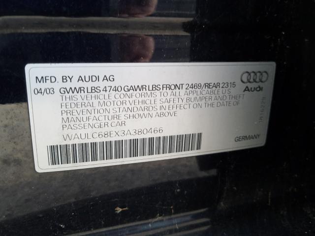 WAULC68EX3A380466 - 2003 AUDI A4 1.8T QUATTRO  photo 10