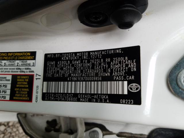 4T1BK1EB7DU009856 - 2013 TOYOTA AVALON BASE  照片 10