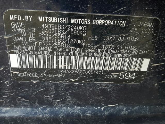 JA4AS3AW8DU004471 - 2013 MITSUBISHI OUTLANDER SE  ფოტო 10