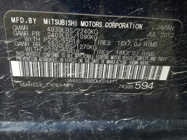 JA4AS3AW8DU004471 - 2013 MITSUBISHI OUTLANDER SE  photo 10