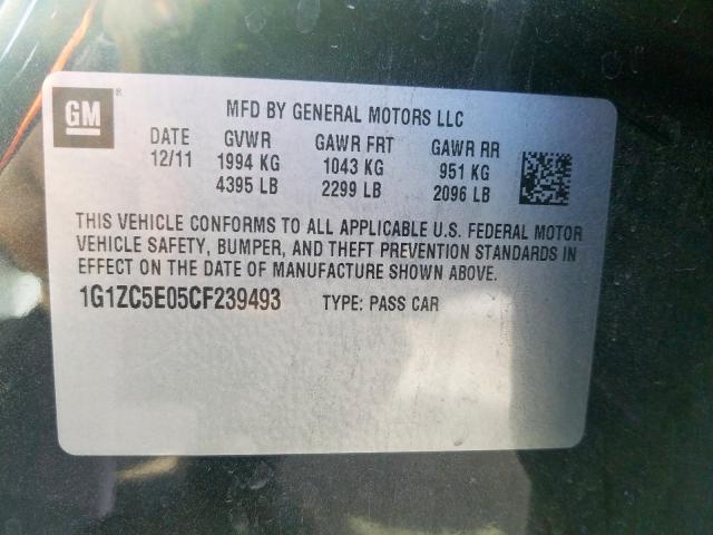 1G1ZC5E05CF239493 - 2012 CHEVROLET MALIBU 1LT  照片 10