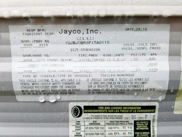 1UJBJ0BR3F1TA0115 - 2015 JAYCO jayco jayflight  photo 10