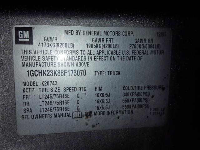 1GCHK23K88F173070 - 2008 CHEVROLET SILVERADO K2500 HEAVY DUTY  photo 10