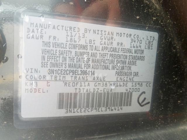 3N1CE2CP9EL396414 - 2014 NISSAN VERSA NOTE S  photo 10