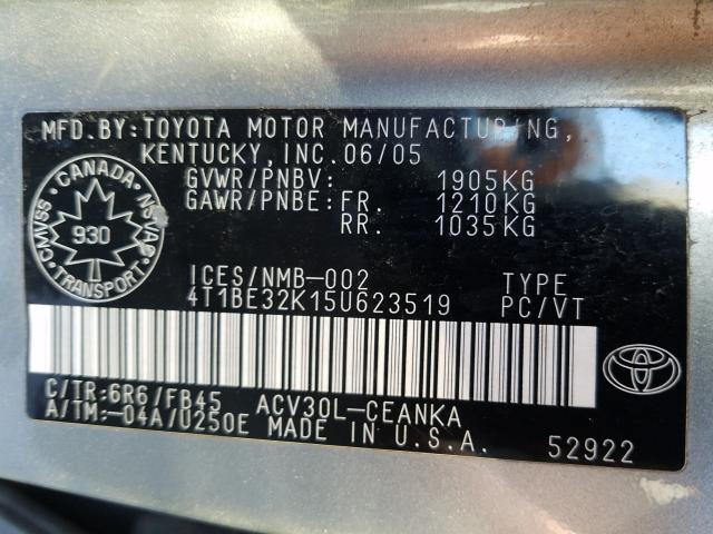 4T1BE32K15U623519 - 2005 TOYOTA CAMRY LE  photo 10