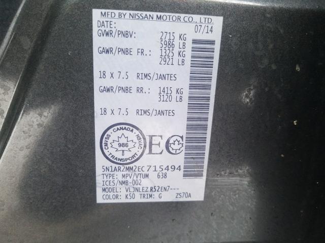 5N1AR2MM2EC715494 - 2014 NISSAN PATHFINDER S  photo 10