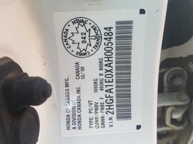 2HGFA1E0XAH005484 - 2010 HONDA CIVIC EXL  photo 10