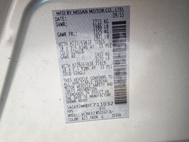 5N1AR2MM8FC711032 - 2015 NISSAN PATHFINDER S  լուսանկար 10