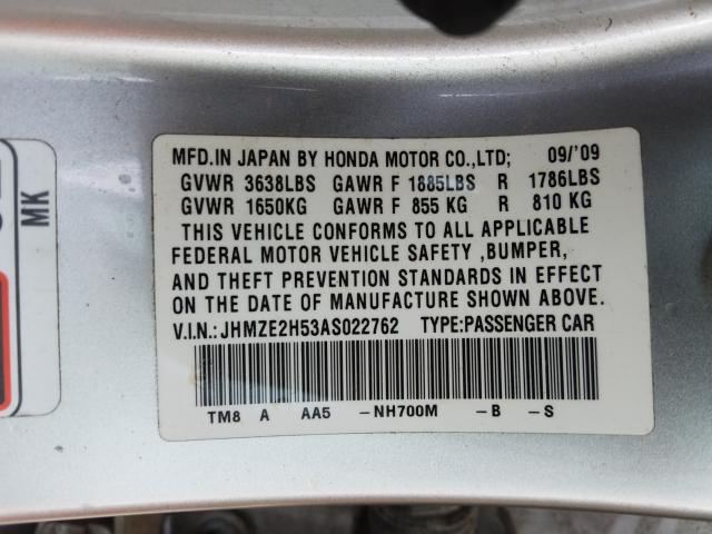 JHMZE2H53AS022762 - 2010 HONDA INSIGHT LX  photo 10