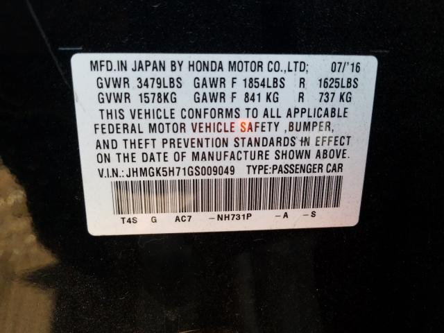 JHMGK5H71GS009049 - 2016 HONDA FIT EX  photo 10