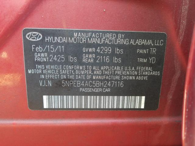 5NPEB4AC5BH247116 - 2011 HYUNDAI SONATA GLS  photo 10