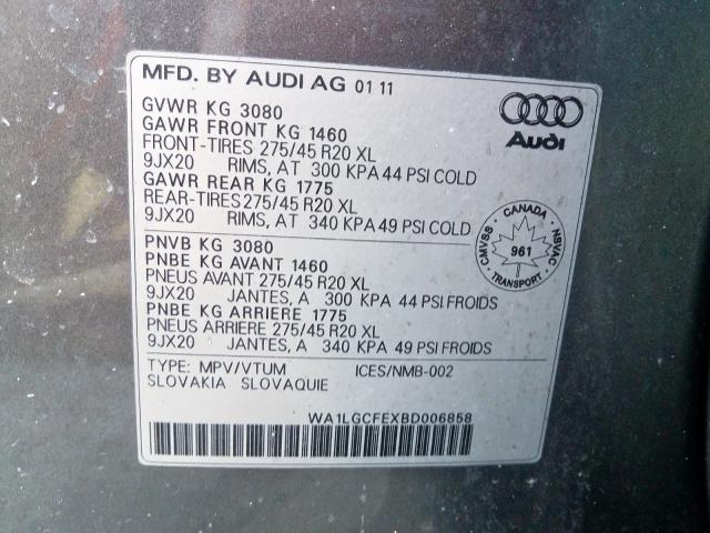 WA1LGCFEXBD006858 - 2011 AUDI Q7 PREMIUM PLUS  photo 10