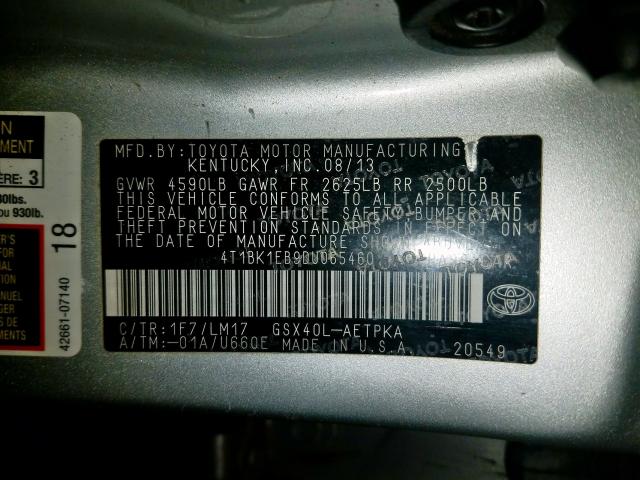 4T1BK1EB9DU065460 - 2013 TOYOTA AVALON BASE  photo 10