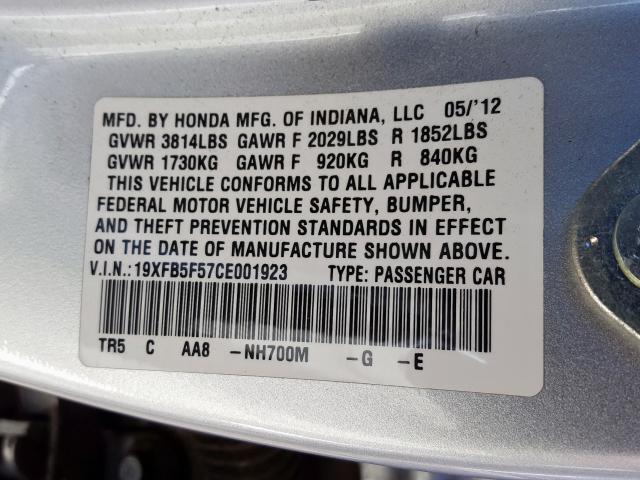 19XFB5F57CE001923 - 2012 HONDA CIVIC NATURAL GAS  photo 10