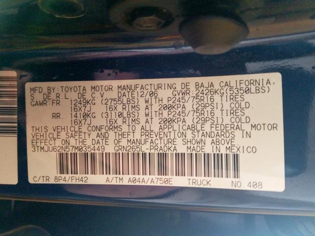 3TMJU62N57M035449 - 2007 TOYOTA TACOMA DOUBLE CAB PRERUNNER  photo 10