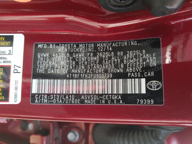 4T1BF1FK2FU900739 - 2015 TOYOTA CAMRY LE  photo 10