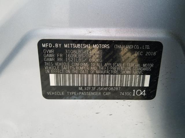 ML32F3FJ5KHF08287 - 2019 MITSUBISHI MIRAGE G4 ES  foto 10
