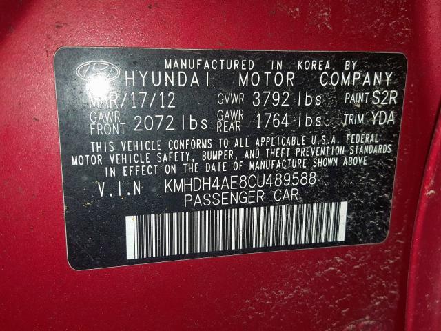 KMHDH4AE8CU489588 - 2012 HYUNDAI ELANTRA GLS  photo 10