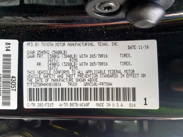 5TFDZ5BN4HX018016 - 2017 TOYOTA TACOMA DOUBLE CAB  照片 10