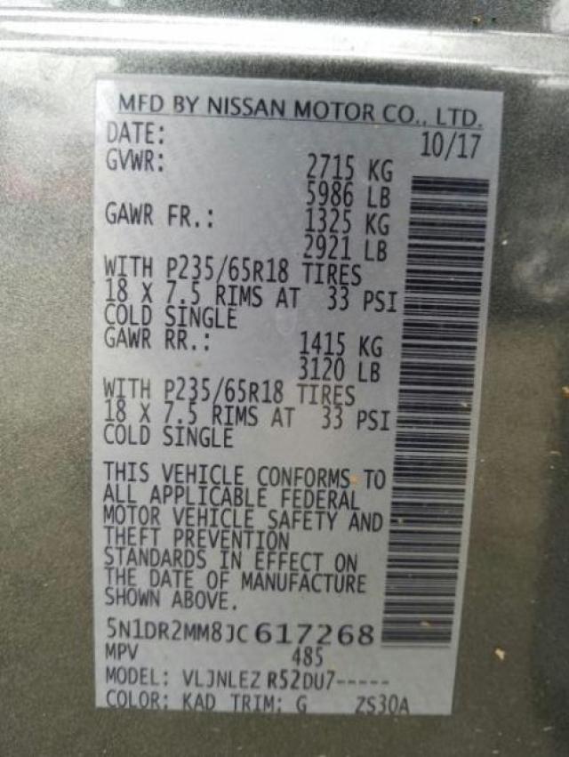 5N1DR2MM8JC617268 - 2018 NISSAN PATHFINDER S  Foto 10