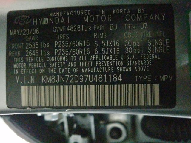 KM8JN72D97U481184 - 2007 HYUNDAI TUCSON SE  photo 10