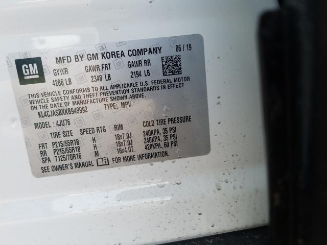 KL4CJASBXKB949992 - 2019 BUICK ENCORE PREFERRED  photo 10