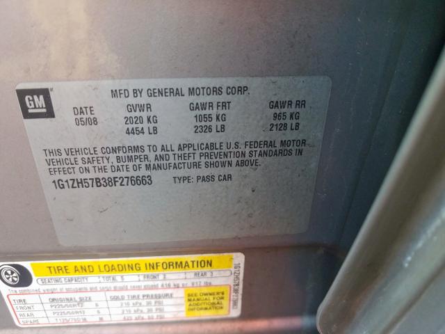 1G1ZH57B38F276663 - 2008 CHEVROLET MALIBU 1LT  照片 10