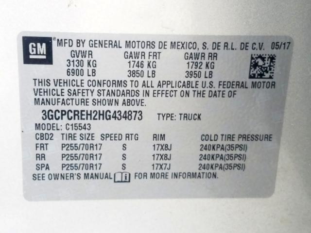 3GCPCREH2HG434873 - 2017 CHEVROLET SILVERADO C1500 LT  photo 10