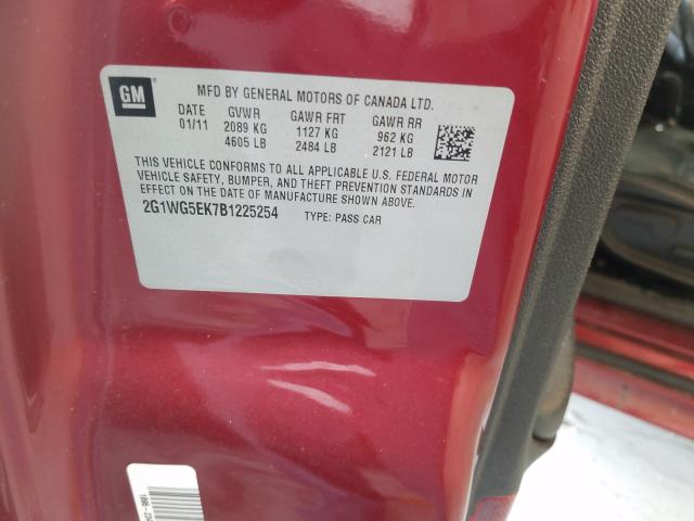 2G1WG5EK7B1225254 - 2011 CHEVROLET IMPALA LT Կարմիր լուսանկար 10