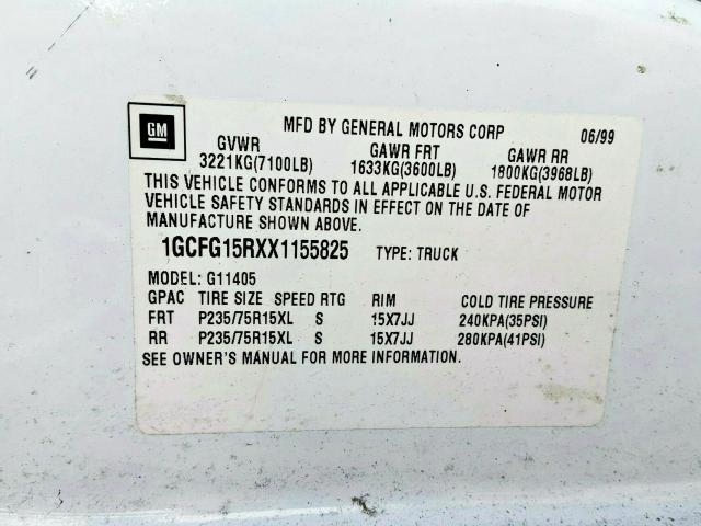 1GCFG15RXX1155825 - 1999 CHEVROLET EXPRESS G1500  photo 10